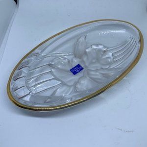 New Vintage Mikasa Studio Nova Oval Crystal Frosted IRIS Dish Gold Rim